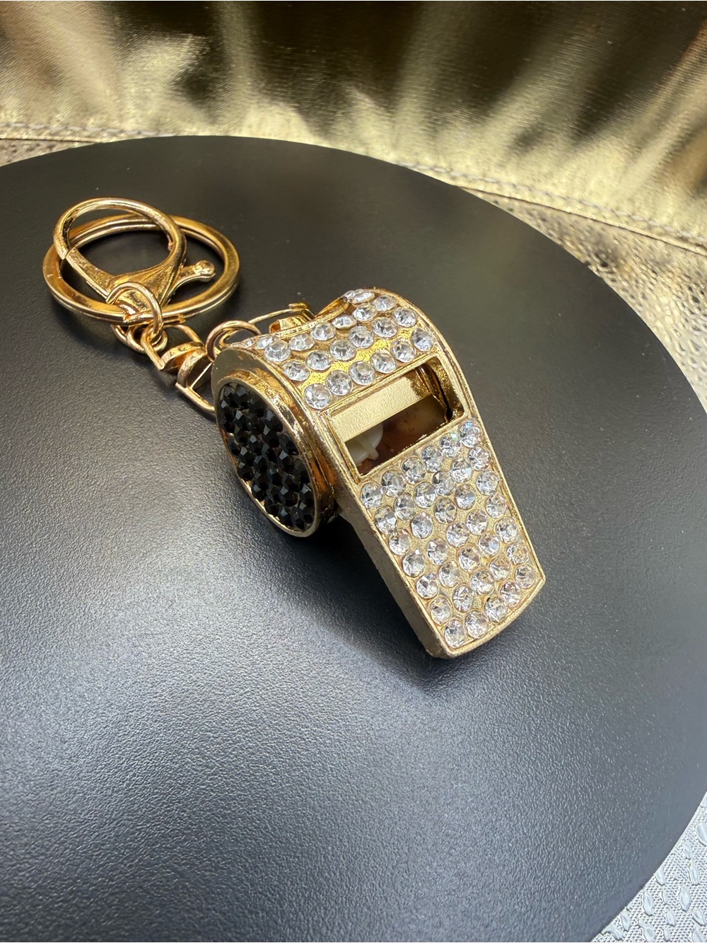 Gold Crystal Whistle Keychain - Fashion Accessory